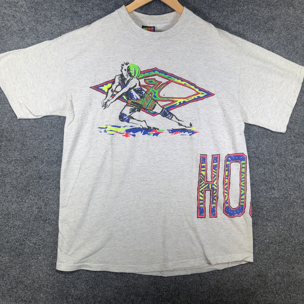 Hobie Volleyball T-Shirt Men XL Gray Neon 90s Surf Single Stich Vintage USA Made